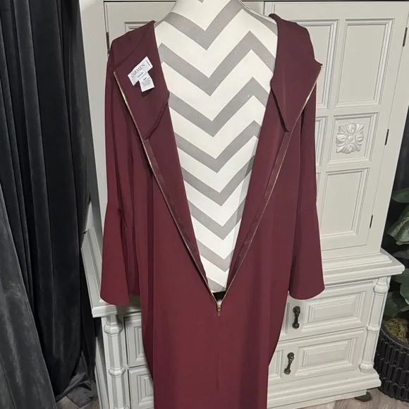 Carmen Marc Valvo Elegant Burgundy Midi Dress Size 18W - Picture 7 of 10